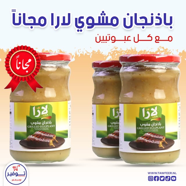 عرض 2+1 مجانا باذنجان مشوي ناعم لارا 610غ