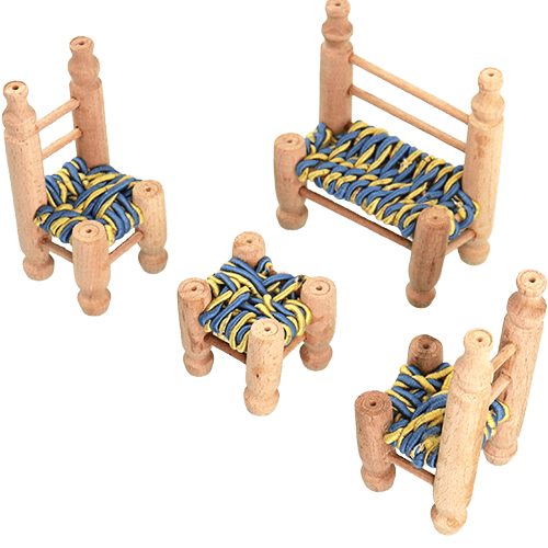 مجسم طقم مقاعد شعبية يدوي 4 قطع