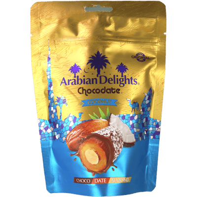 تمر محشي لوز مغطى بالشوكولاتة وجوز الهند أرابيان ديلايتس 100غ