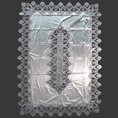 مفرش طاولة فضي دانتيل 150*210سم